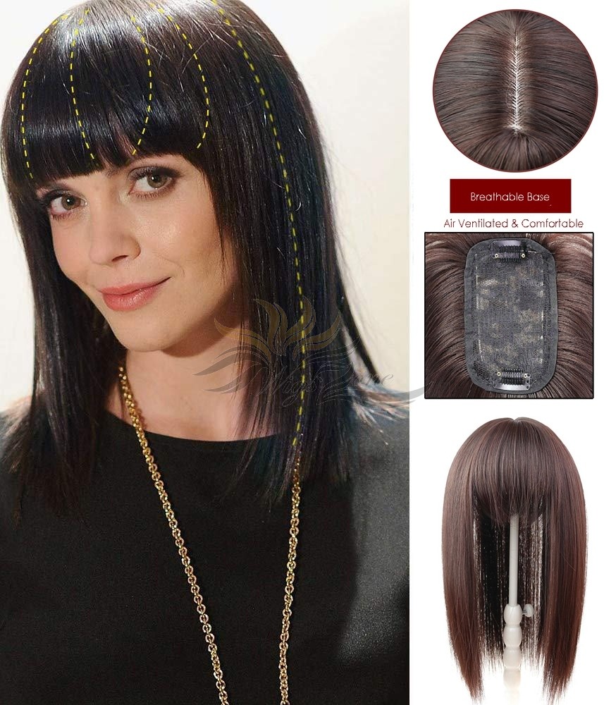3D Bionic Scalp Silk Top Hair Pieces Hair Replacement With Fringe Bangs Hidden Knots [FBSYN]