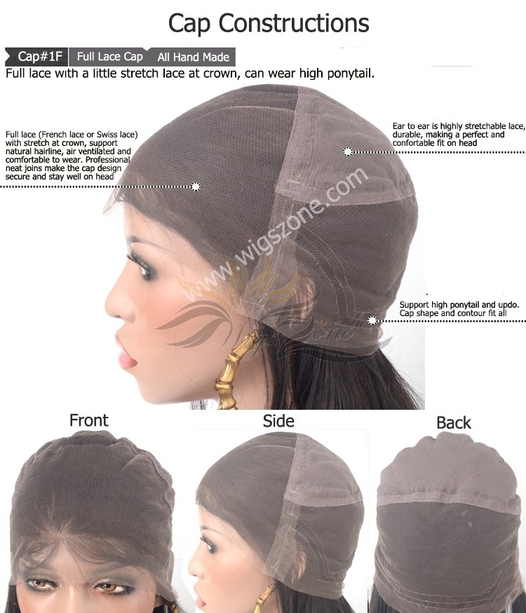 Custom Made Full Lace Wig Full Swiss Lace Or French Lace Cap With Stretch Lace At Crown [1F]