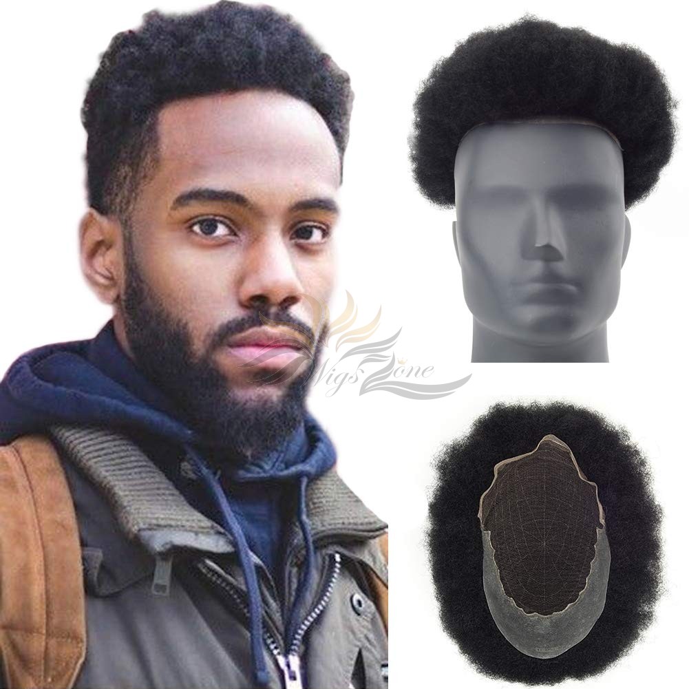 Thin Skin Lace Toupee Lace Front Skin Toupee Afro Toupee for Men Afro Curl Hair Pieces Men's Afro Curly Human Hair Replacement System [T59]