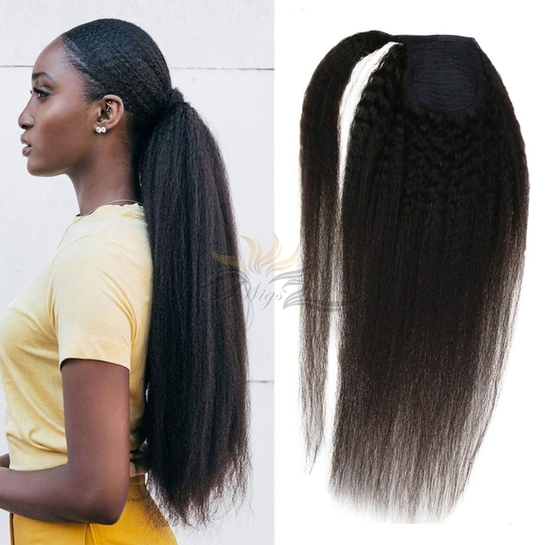 Clip in Ponytail Extension Wrap Around Kinky Straight Hairpiece for Black Women 22 Inch Kinky Straight Hair [HA09]