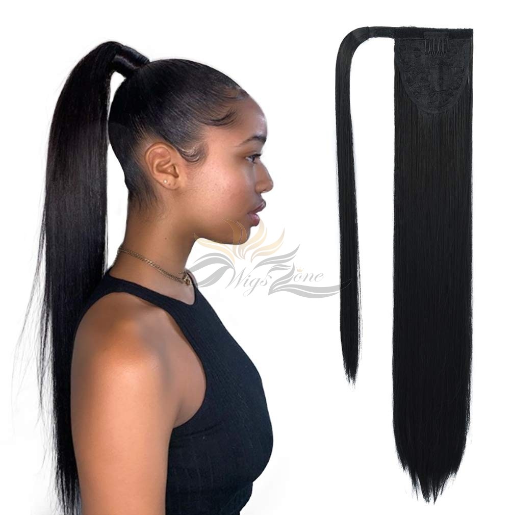 Clip in Ponytail Extension Wrap Around Long Straight Pony Tail Hair 22 Inch Synthetic Hairpiece [HA14]