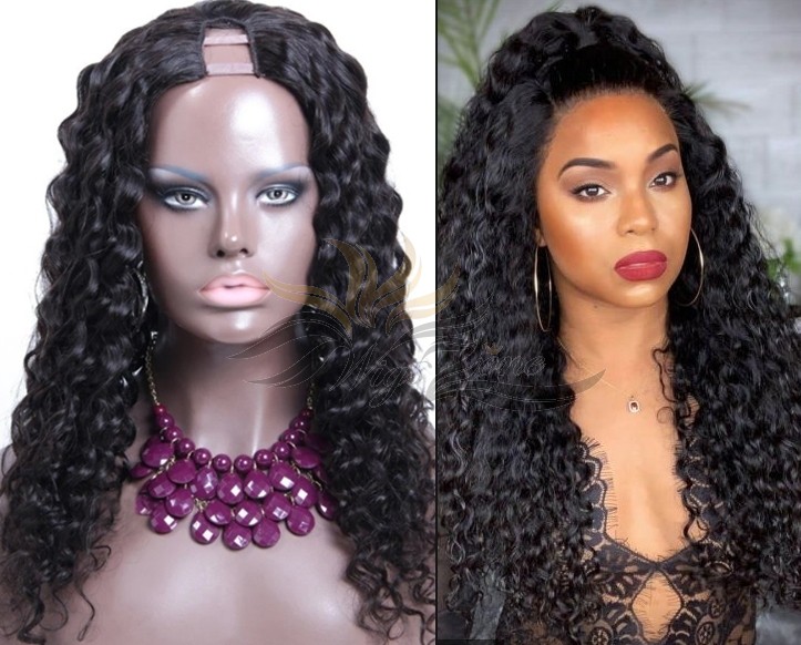 Deep Curl Brazilian Virgin Hair U Part Wigs Human Hair U-PART Wigs Clips In Glueless Wigs Pre Plucked African American Wigs For Black Women No Glue No Sew In [UWDC]