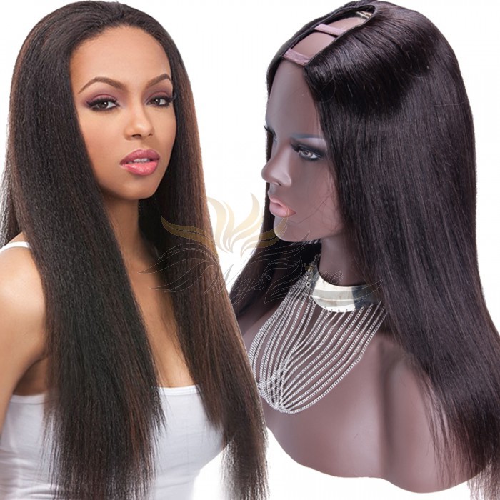 Yaki Brazilian Virgin Hair U Part Wigs Human Hair U-PART Wigs Clips In Glueless Wigs Pre Plucked African American Wigs For Black Women No Glue No Sew In [UWYK]
