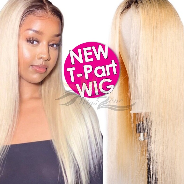 T1B/613 Ombre Blonde Human Hair Lace Front Wigs T-Part Lace Frontal Wig T-Lace Middle Part Wigs Brazilian Hair Clips In Glueless Wigs Pre Plucked African American Wigs For Black Women No Glue No Sew In [TW1B613]