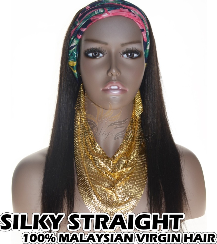 100% Top Grade Malaysian Virgin Hair Headband Wig Scarf Wig Silky Straight Intact Cuticles Aligned [MHST]