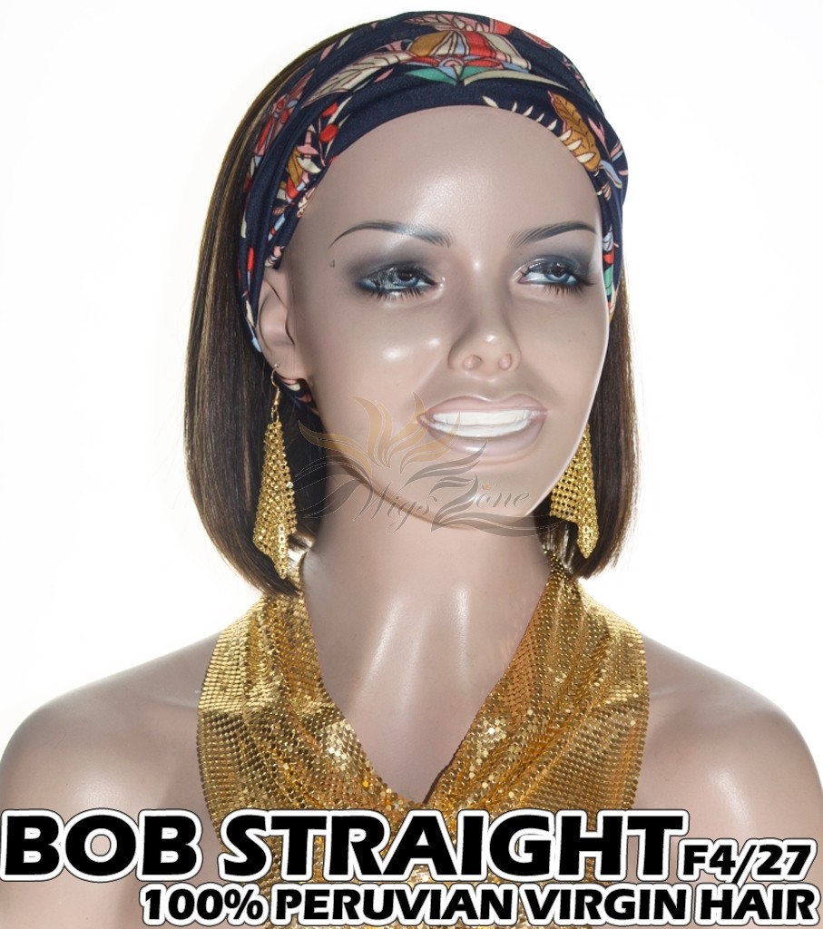 100% Top Grade Peruvian Cuticle Aligned Human Hair BOB F4/27 Headband Wig Scarf Wig [PH427B]