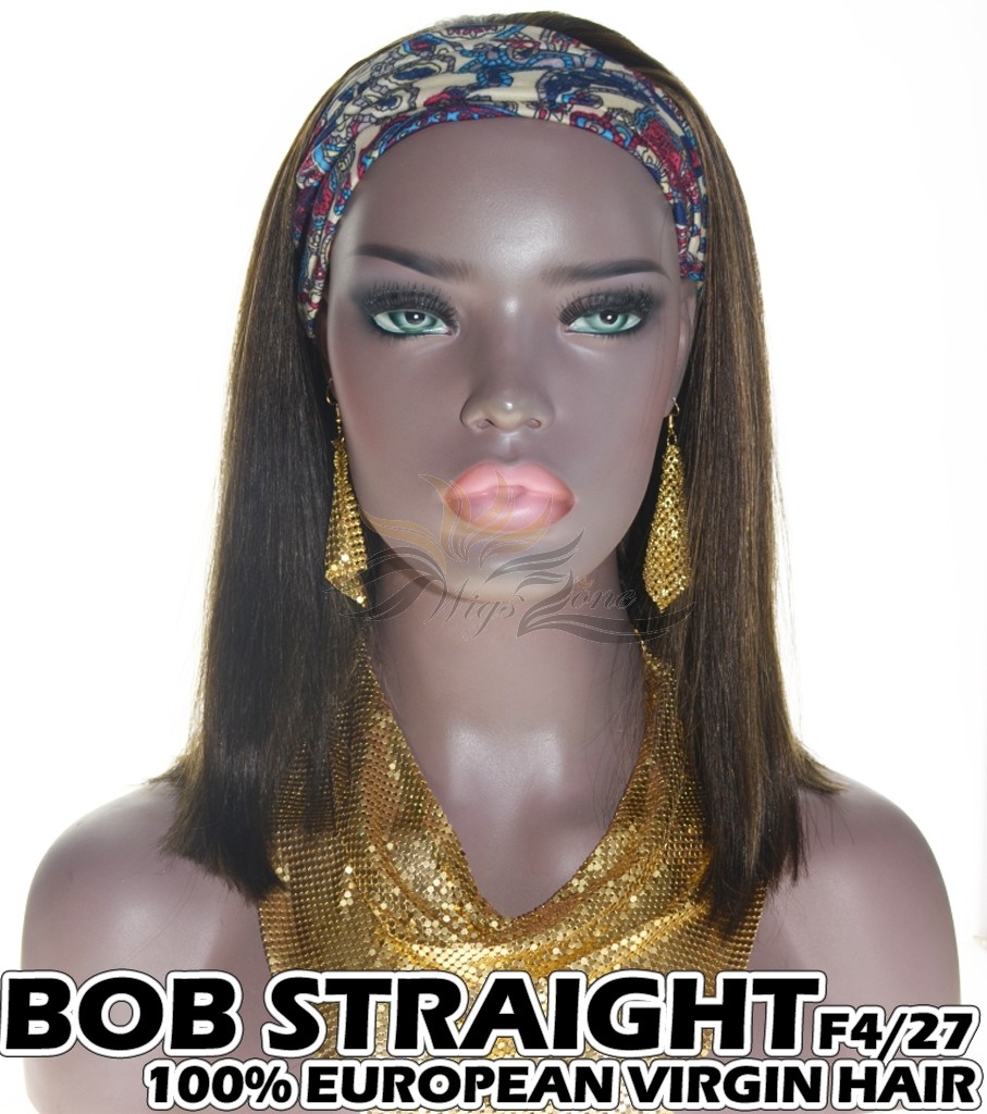 100% Top Grade European Virgin Hair Headband Wig Scarf Wig BOB Straight F4/27 [EH427B]