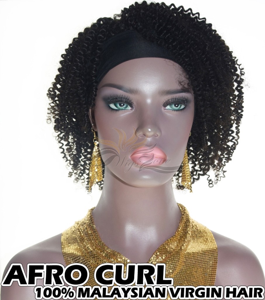 100% Top Grade Malaysian Cuticle Aligned Human Virgin Hair Headband Wig Scarf Wig Afro Curl [MHAC]