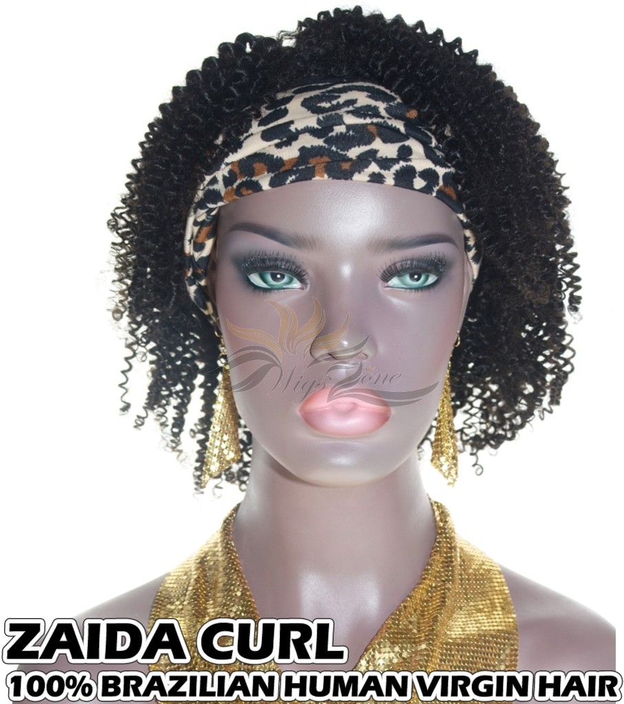 100% Top Grade Brazilian Cuticle Aligned Human Virgin Hair Headband Wig Scarf Wig Zaida Curl [BHZC]