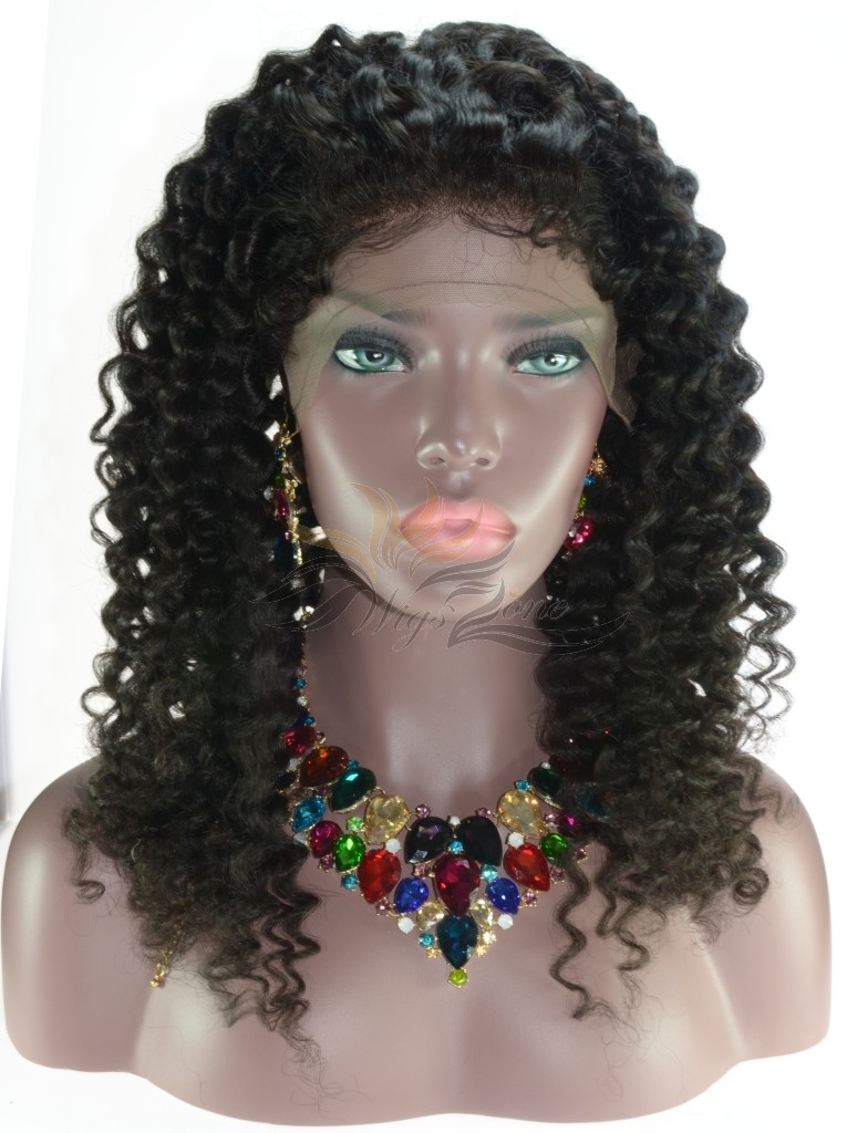 180%-250% Big Density Jerry Curl Brazilian Virgin Hair Glueless Lace Closure Wig [LCJC]