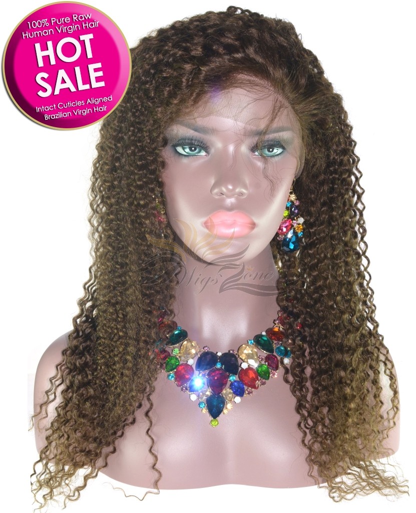 Kinky Curl Brazilian Virgin Hair Full Lace Wig Pre-Plucked Hairline Super Fine HD Bleached Knots [BFKC]