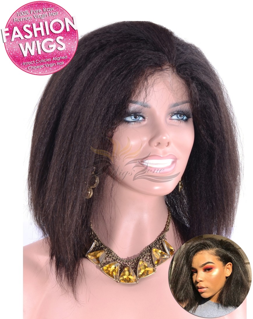Relaxed Italian Yaki BOB Brazilian Virgin Hair Lace Wigs For Black Women Pre-Plucked Hairline Super Fine HD Lace [BFIYB]