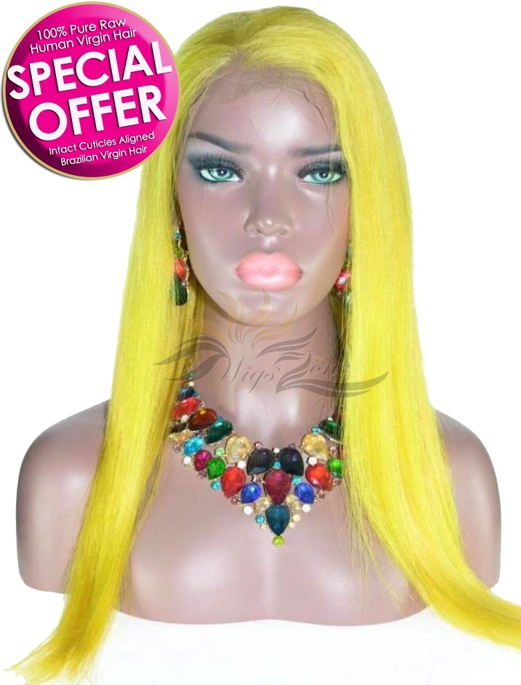 2020 NEW FASHION YELLOW HUMAN HAIR LACE FRONT WIG PRE-PLUCKED HAIRLINE BLEACHED KNOTS [BHYE]
