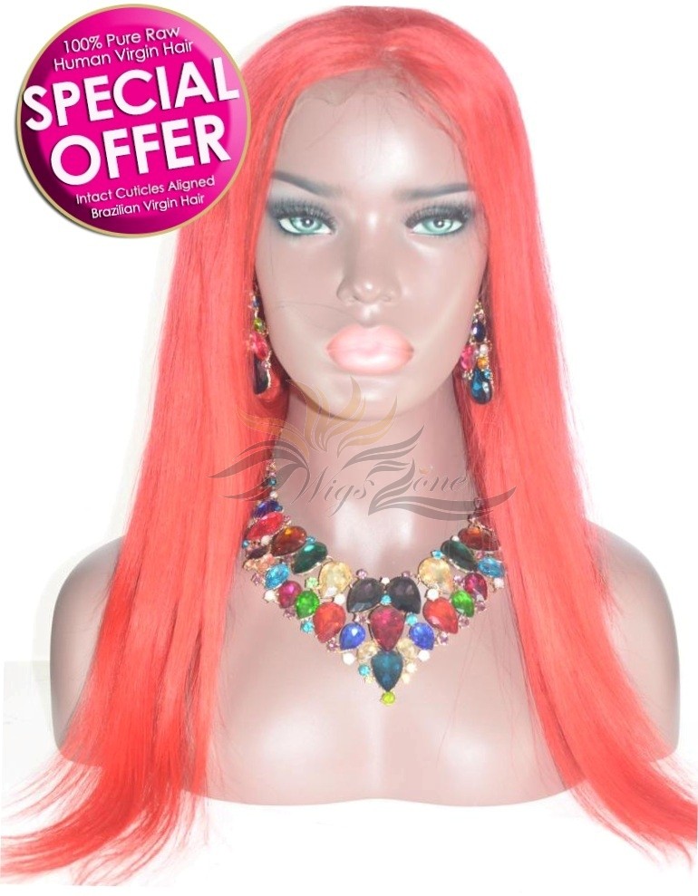 2020 NEW FASHION RED HUMAN HAIR LACE FRONT WIG PRE-PLUCKED HAIRLINE BLEACHED KNOTS [BHRED]