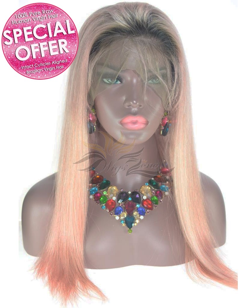 Fashion Ombre Pink Color Brazilian Human Hair Lace Wig No Tangle No Shedding [BFTP]