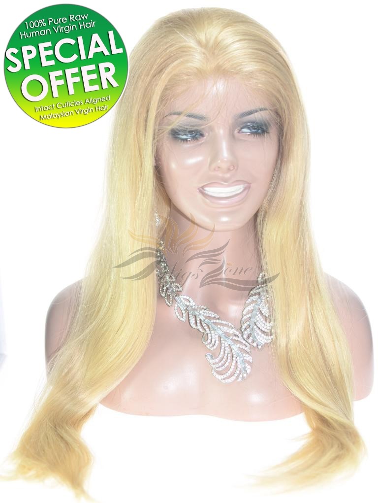 Light Blonde Straight Malaysian Virgin Hair Full Lace Wig Pre-Plucked Hairline Super Fine HD Lace [MF613ST]