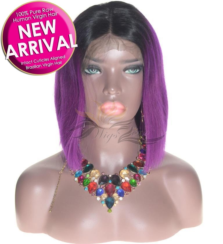 Ombre TNC/Purple Bob Brazilian Human Hair Lace Front Wig Pre-Plucked Hairline [PHTP]
