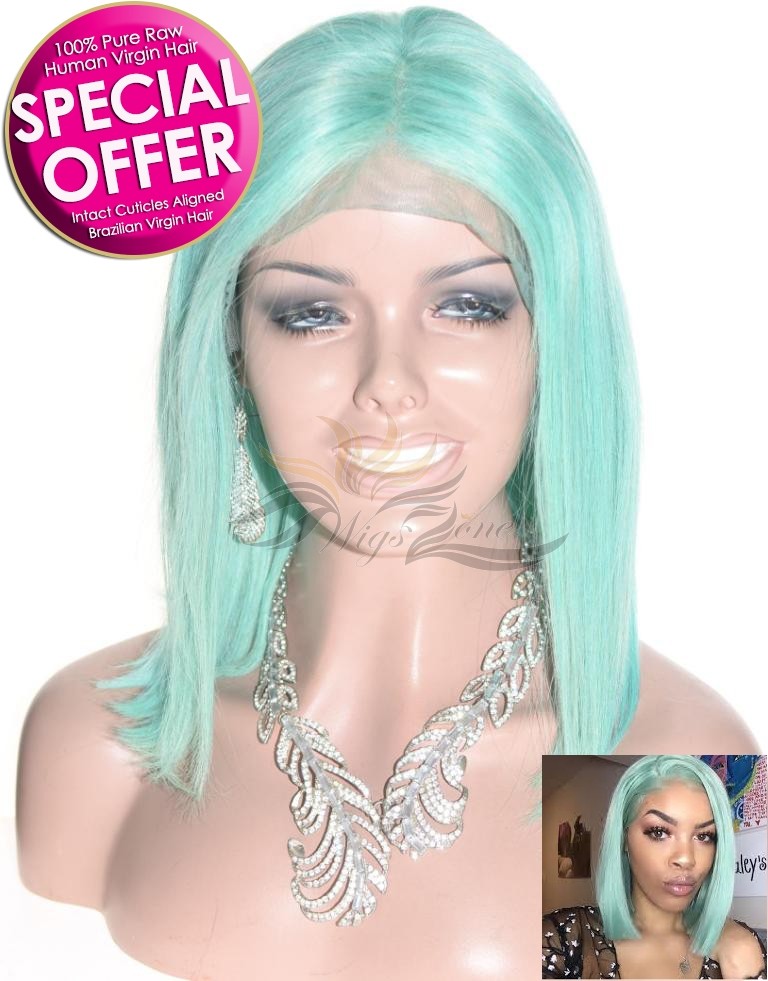 Fashion Green BOB Style Human Hair Lace Front Wig Pre-Plucked Hairline Bleached Knots [BHGBOB]
