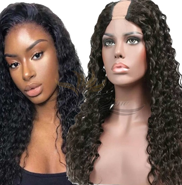 Deep Wave Brazilian Virgin Hair U Part Wigs Human Hair U-PART Wigs Clips In Glueless Wigs Pre Plucked African American Wigs For Black Women No Glue No Sew In  [UWDW]