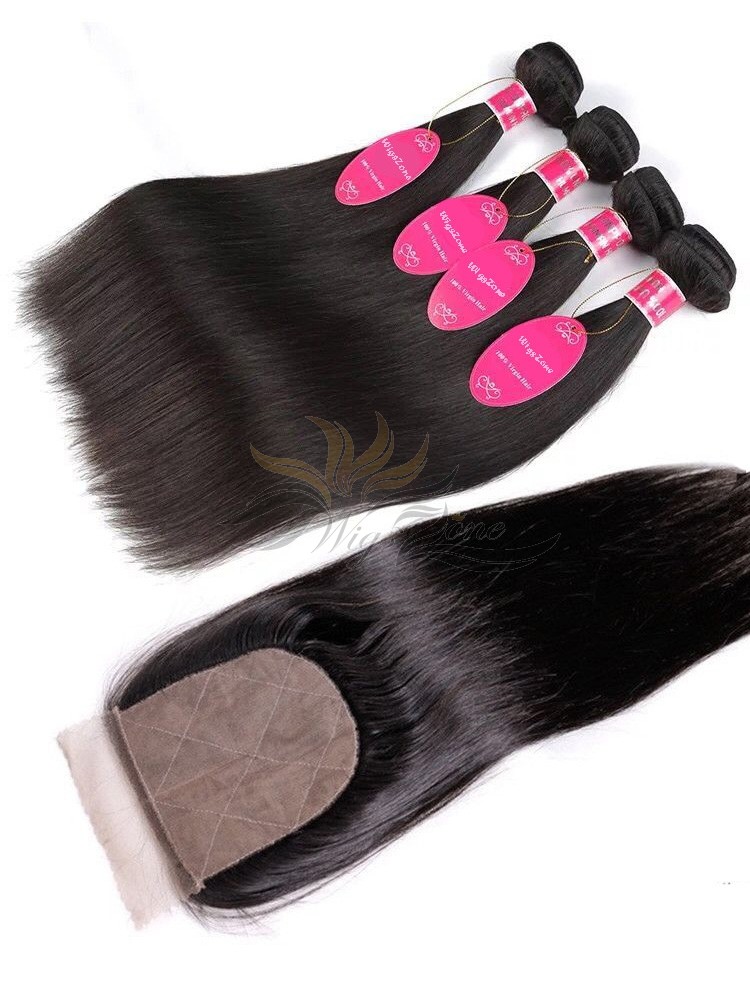 Silky Straight Brazilian Virgin Hair Silk Base Closure + Hair Wefts Bundle Sale [BSWST]