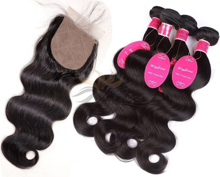 Body Wave Brazilian Virgin Hair Silk Base Closure + Hair Wefts Bundle Sale [BSWBW]
