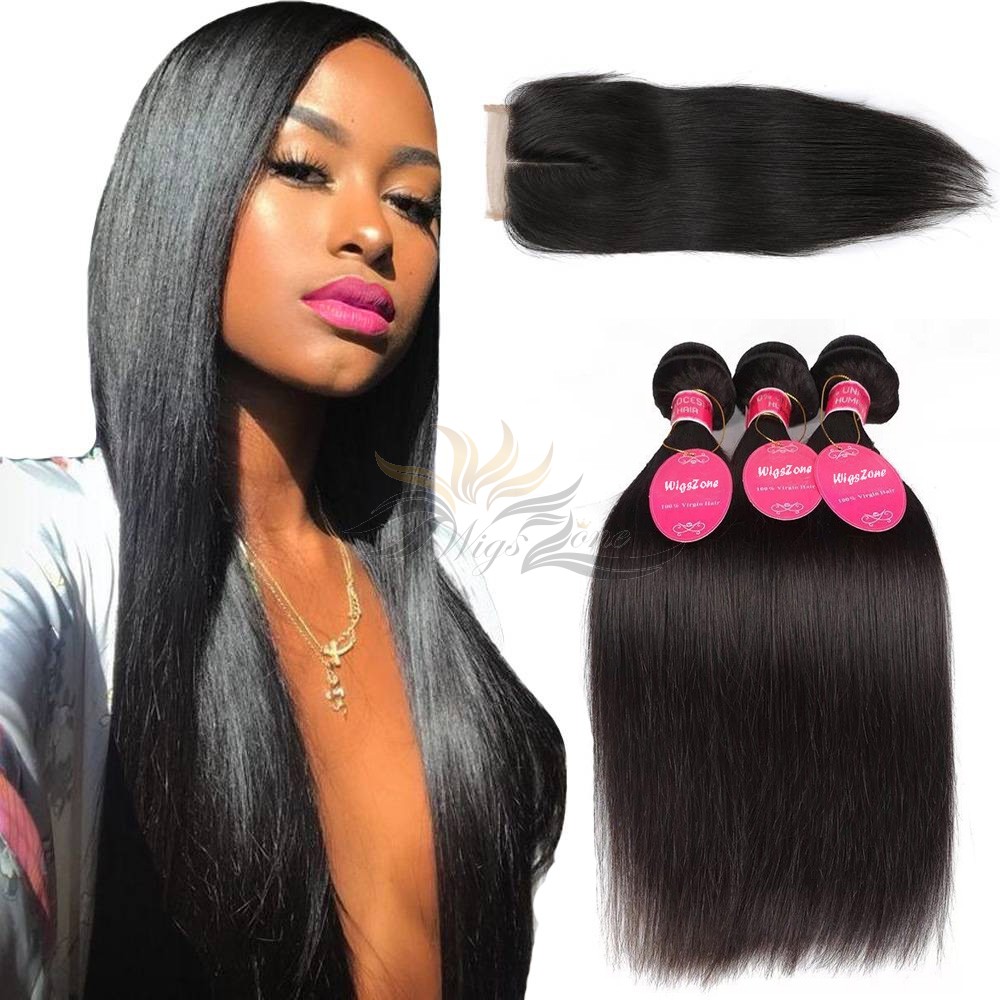 Silky Straight Brazilian Virgin Hair Lace Closure + Hair Wefts Bundle Sale [BRBST]