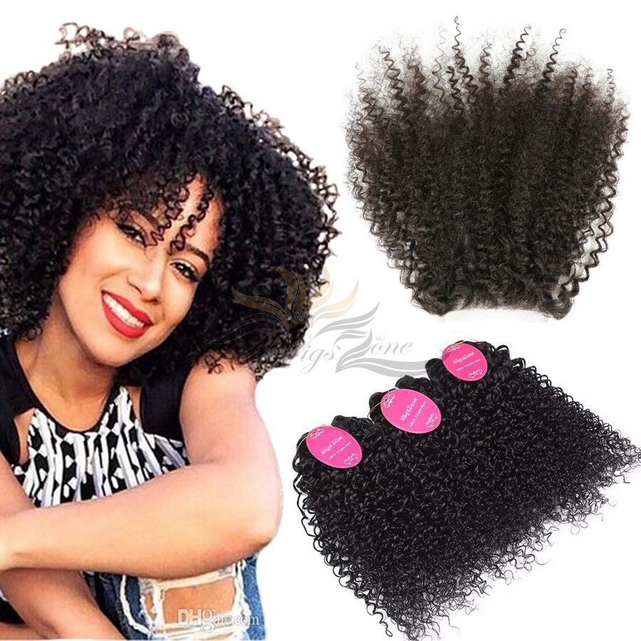 Kinky Curl Brazilian Virgin Hair Lace Closure + Hair Wefts Bundle Sale [BRBKC]