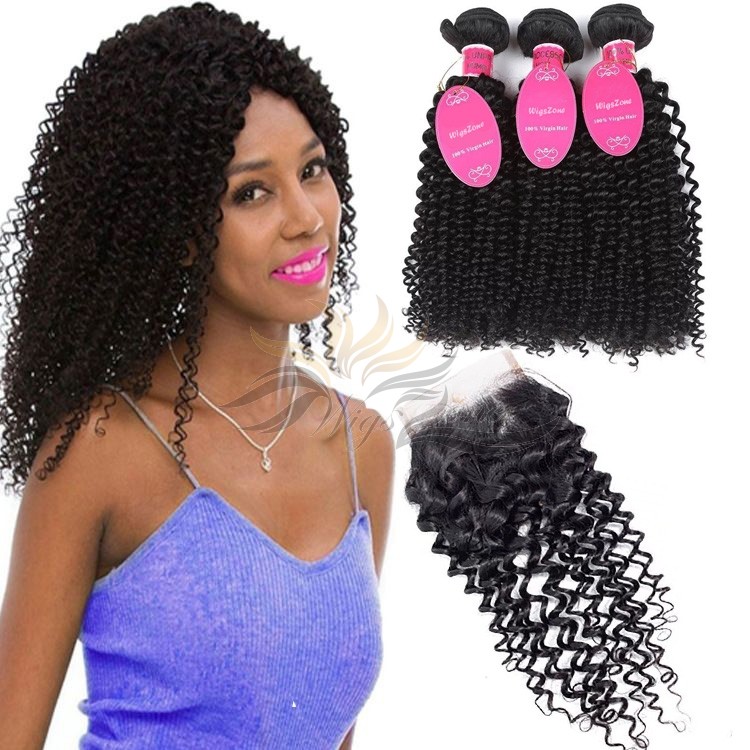 Deep Curl Brazilian Virgin Hair Lace Closure + Hair Wefts Bundle Sale [BRBDC]
