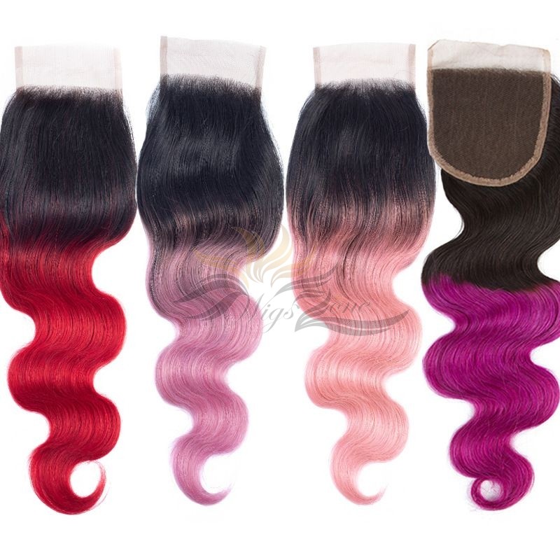 Ombre Color Two Tone Color Body Wave Hair Brazilian Virgin Hair Lace Closure  [BRLCOBW]