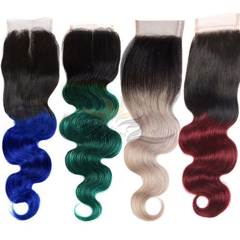 Ombre Color Two Tone Color Body Wave Hair Brazilian Virgin Hair Lace Closure  [BRLCOBW2]