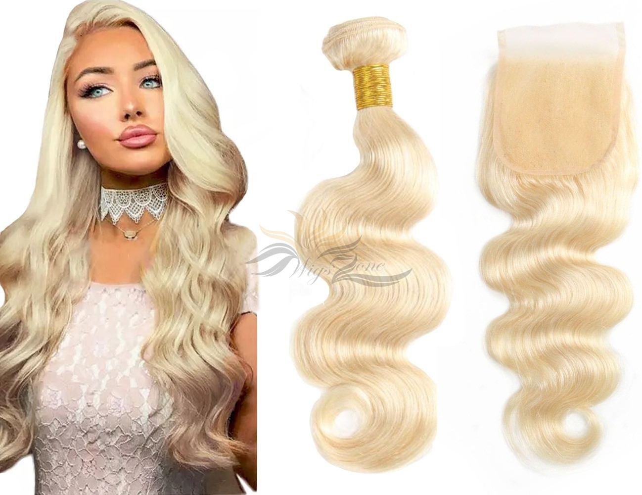 Blonde Color #613 Body Wave Brazilian Virgin Hair Lace Closure + Hair Wefts Bundle Sale  [B613BW]