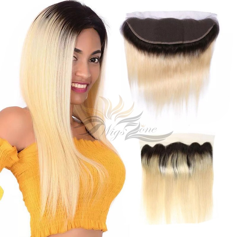 Ombre Blonde Color T1B/613 Silky Straight Human Virgin Hair Lace Frontal [T613LST]
