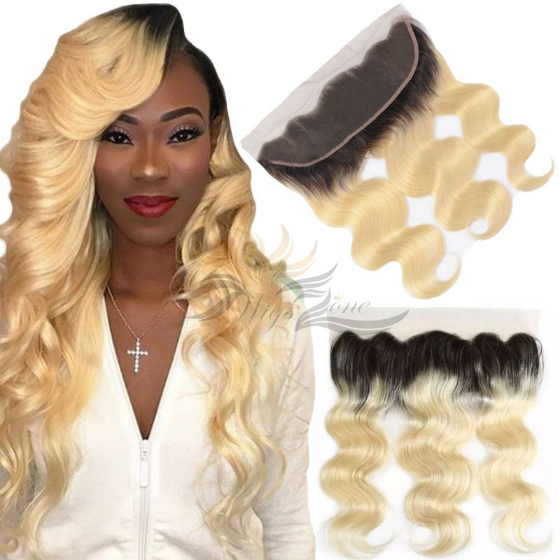 Ombre Blonde Color T1B/613 Body Wave Human Virgin Hair Lace Frontal [T613LBW]