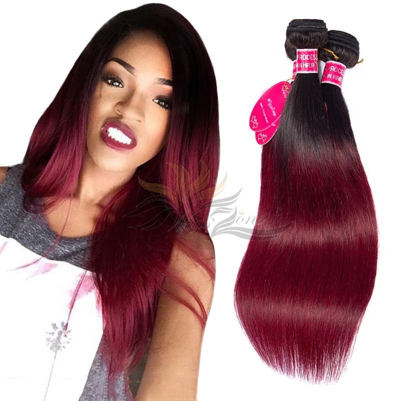 Ombre Color T1B/99J Silky Straight Brazilian Virgin Hair Wefts Human Virgin Hair Weaves  [BRT1B99JST]
