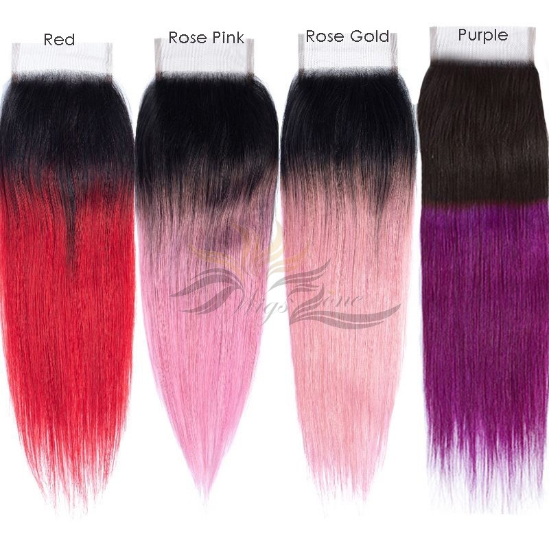 Ombre Color Two Tone Color Silky Straight Hair Brazilian Virgin Hair Lace Closure  [BRLCOST]
