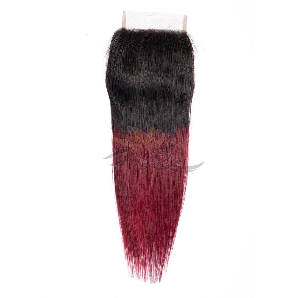 Ombre T1B/99J Two Tone Color Straight Hair Brazilian Virgin Hair Lace Closure  [BRLCO1B99J]