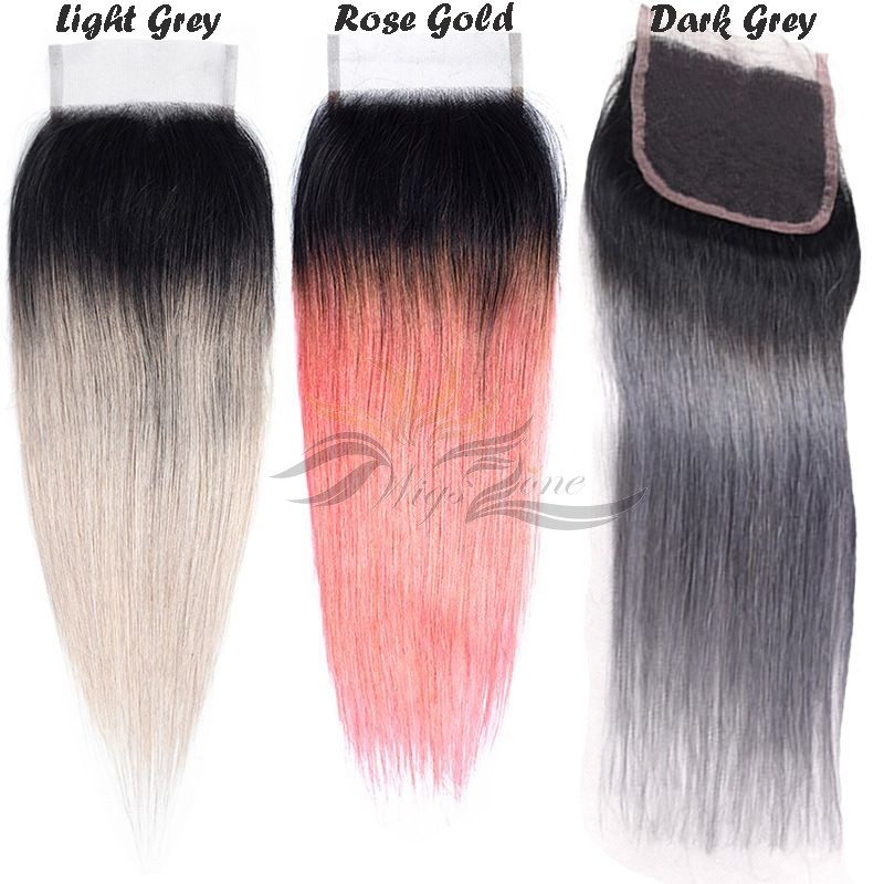 Ombre Color Two Tone Color Silky Straight Hair Brazilian Virgin Hair Lace Closure  [BRLCOST2]