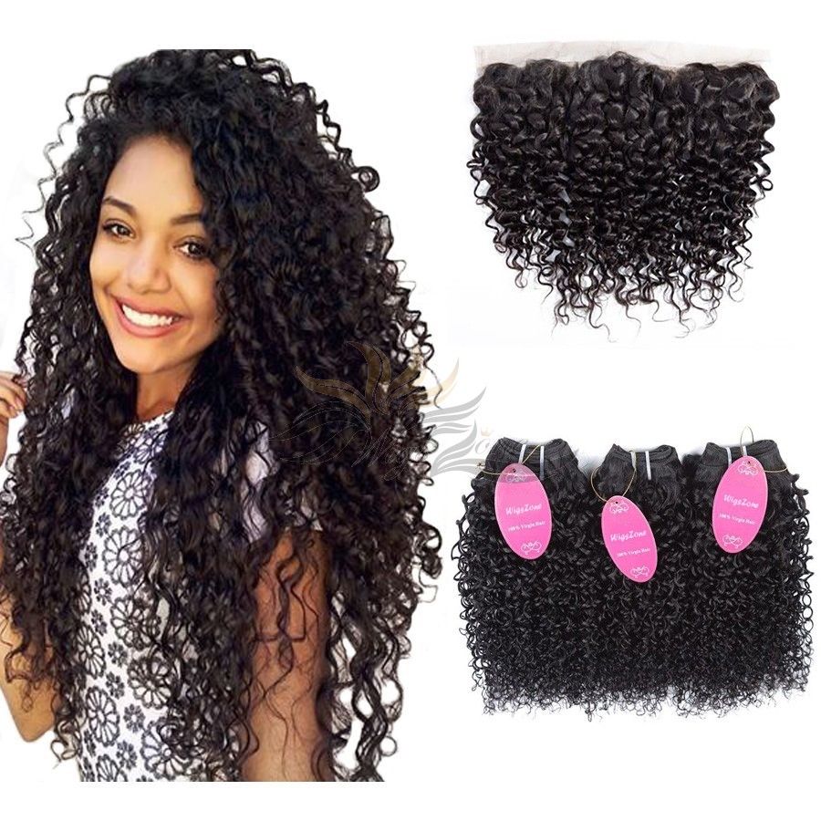 Brazilian Curl Brazilian Virgin Hair Lace Frontal + Hair Wefts Bundle Sale [BLWBRC]