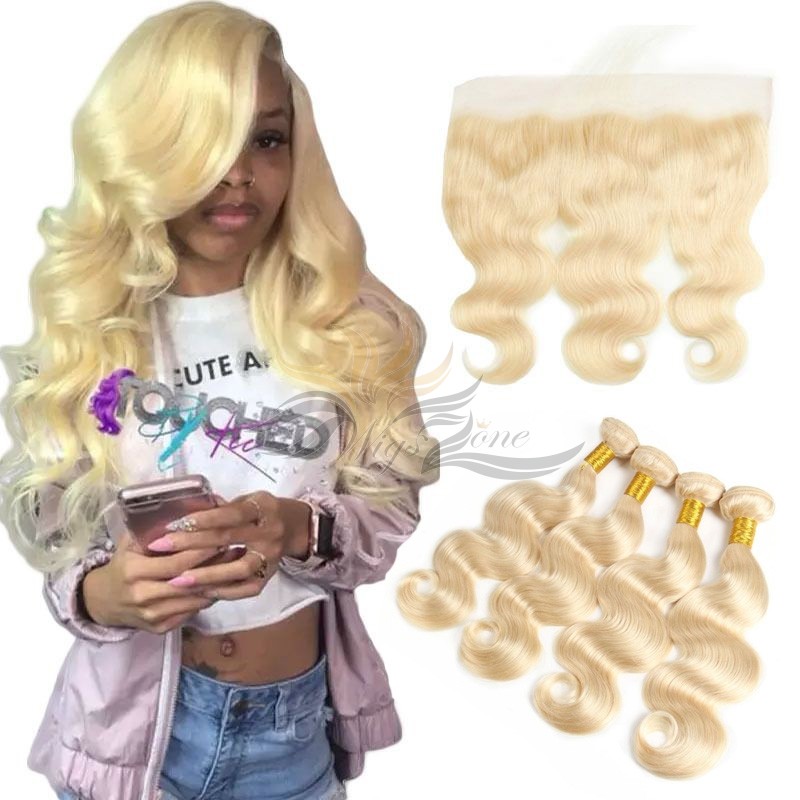Blonde Color #613 Body Wave Human Virgin Hair Lace Frontal + Hair Wefts Bundle Sale [613LWBW]