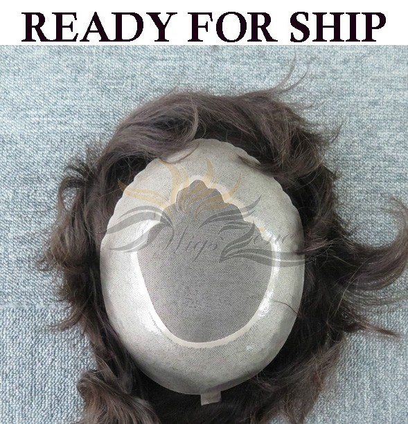 Ready To Ship Fine Mono with Thin Skin Around Stock Toupee for Men Fine Mono Super Fine Swiss Lace Thin Skin Hair Replacement System Top Quality Human Hair Hairpieces [ST35]