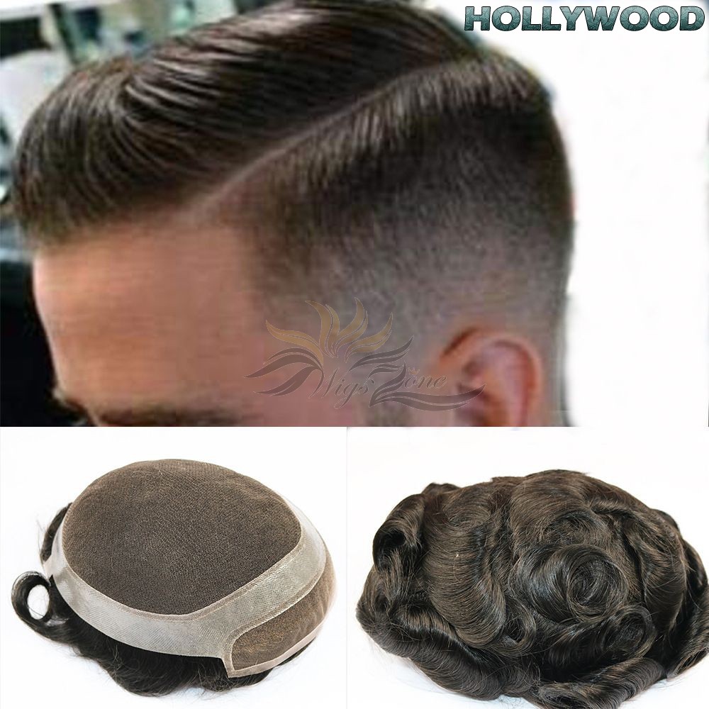 HOLLYWOOD SUPER FINE INVISIBLE LACE FRONT AND SKIN PERIMETER MEN TOUPEES HAIR REPLACEMENT FOR MEN CUSTOM MADE 