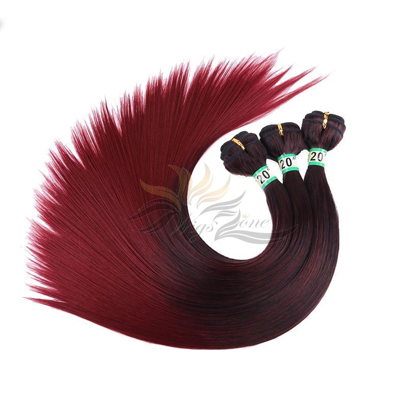 Ombre Black to Red Wine Color Straight Hair Ultima Fiber Hair Weft   [SUW1BR]
