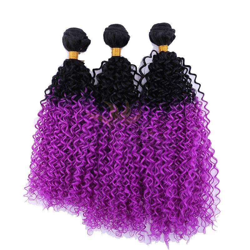 Curly Ombre Color 1B/PURPLE African American Hair Ultima Fiber Hair Weft   [SUWKC1BP]
