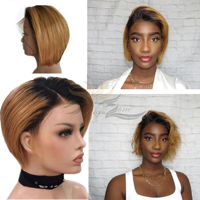 Short Styled Ombre Colors T1B/27  Brazilian Virgin Hair Lace Front Wig [BLFW42]