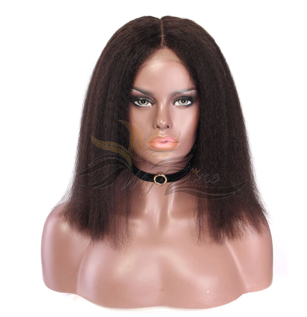 Brazilian Virgin Hair Kinky Straight Bob Lace Front Wig Pre-Plucked Hairline Silk Top And Fake Scalp Can Be added [BHKBOB]