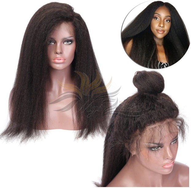 Brazilian Virgin Hair Kinky Straight Lace Front Wig Pre-Plucked Hairline Silk Top And Fake Scalp Available [BHKT]