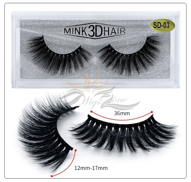 3D Mink Eyelashes 3D Layered Effect Faux Siberian Mink Fur Reusable Hand Made Strips Eyelashes 1 Pair [SD-03]