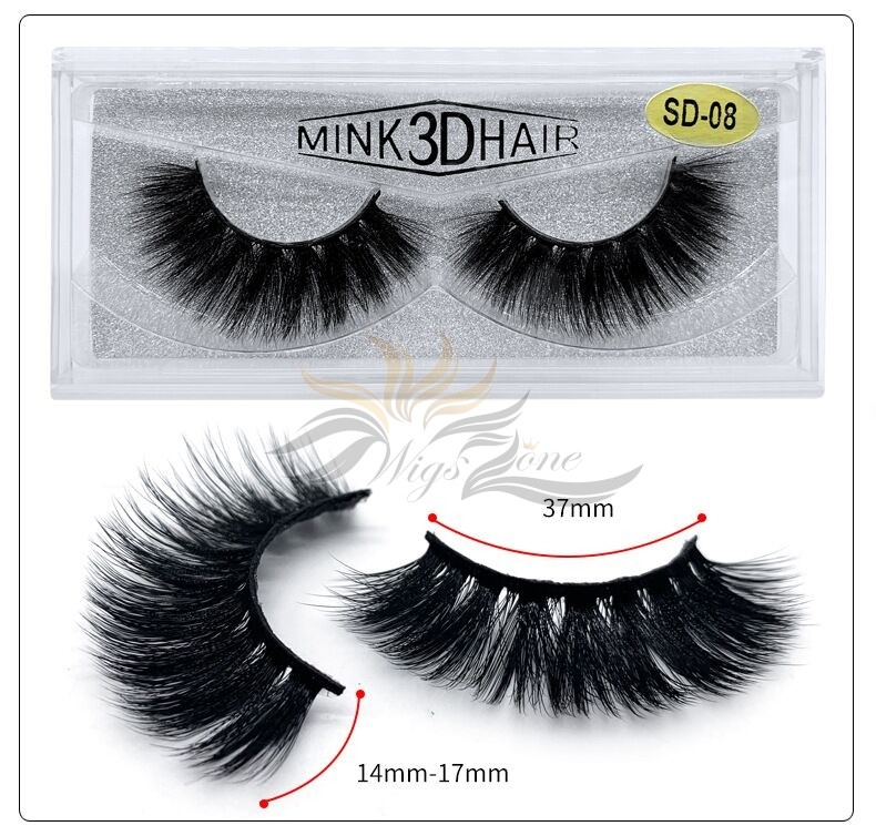 3D Mink Eyelashes 3D Layered Effect Faux Siberian Mink Fur Reusable Hand Made Strips Eyelashes 1 Pair [SD-08]