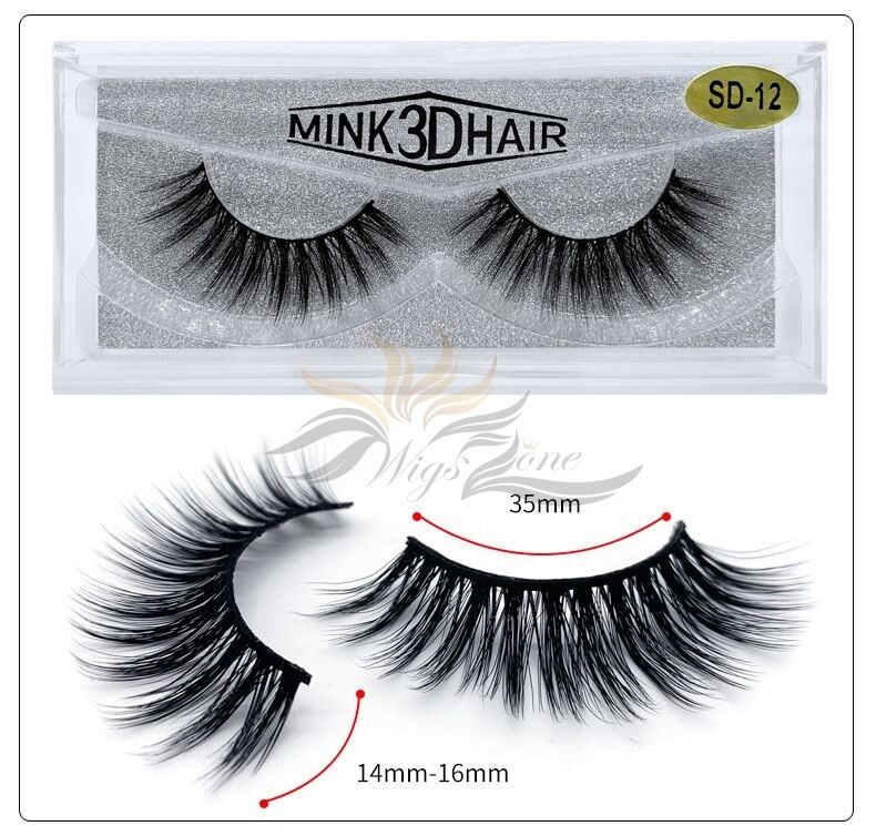 3D Mink Eyelashes 3D Layered Effect Faux Siberian Mink Fur Reusable Hand Made Strips Eyelashes 1 Pair [SD-12]