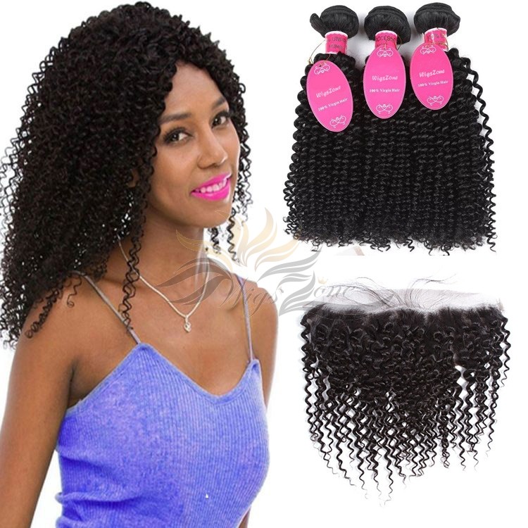 Deep Curl Brazilian Virgin Hair Lace Frontal + Hair Wefts Bundle Sale [BLWDC]